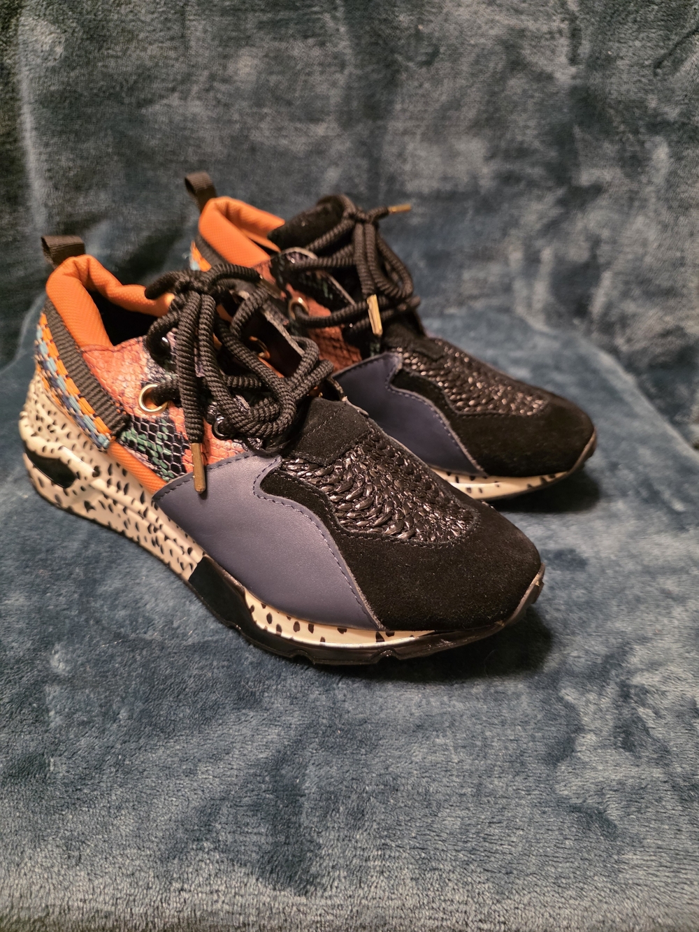 Women's Fashion Sneakers in Black, Blue & Orange